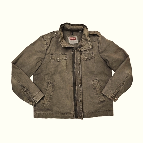Levi's Military Cotton Hoodie Lined Jacket Olive Green/Size Large - Picture 1 of 11